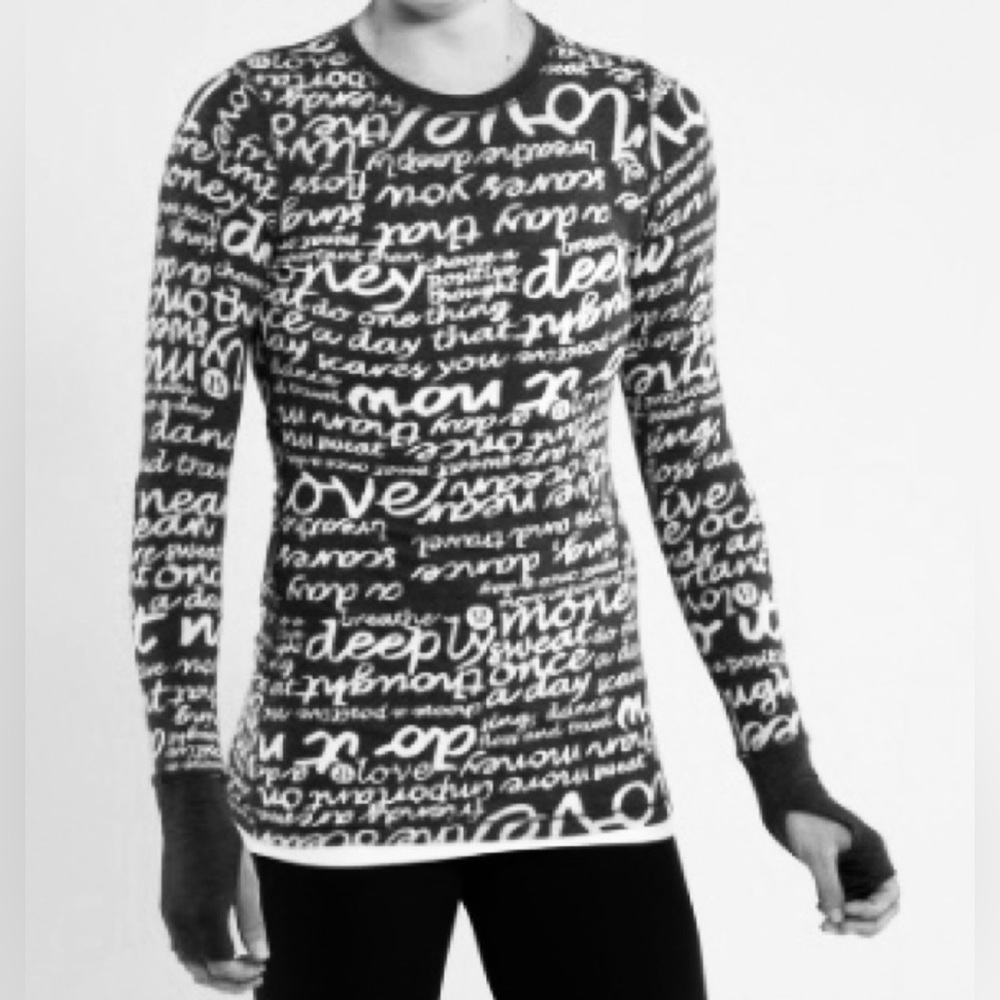 lululemon athletica Black & White Script Long Sleeve Tee